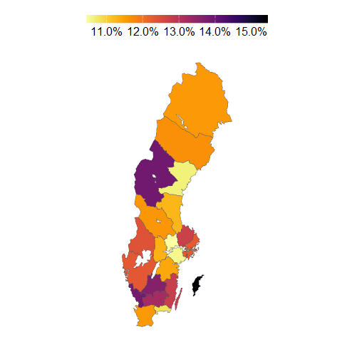 Kartdiagram som visar andel jobbonärer per lan